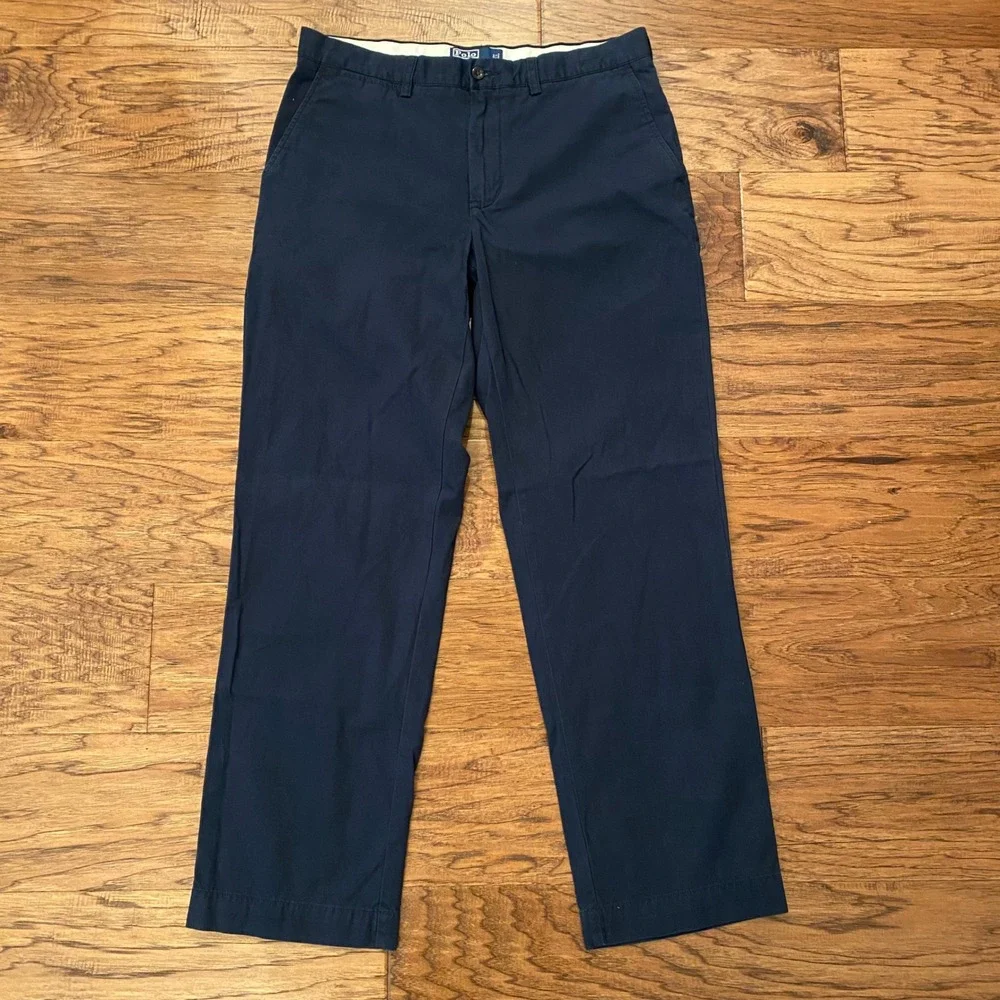 Polo Ralph Lauren Preston Pant Mens 34/32 Navy Blue Cotton Chino Front Chinos